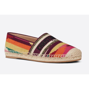 Dior Granville Patchwork Cotton Logo Embroidered Multicolor Espadrille Flat 37